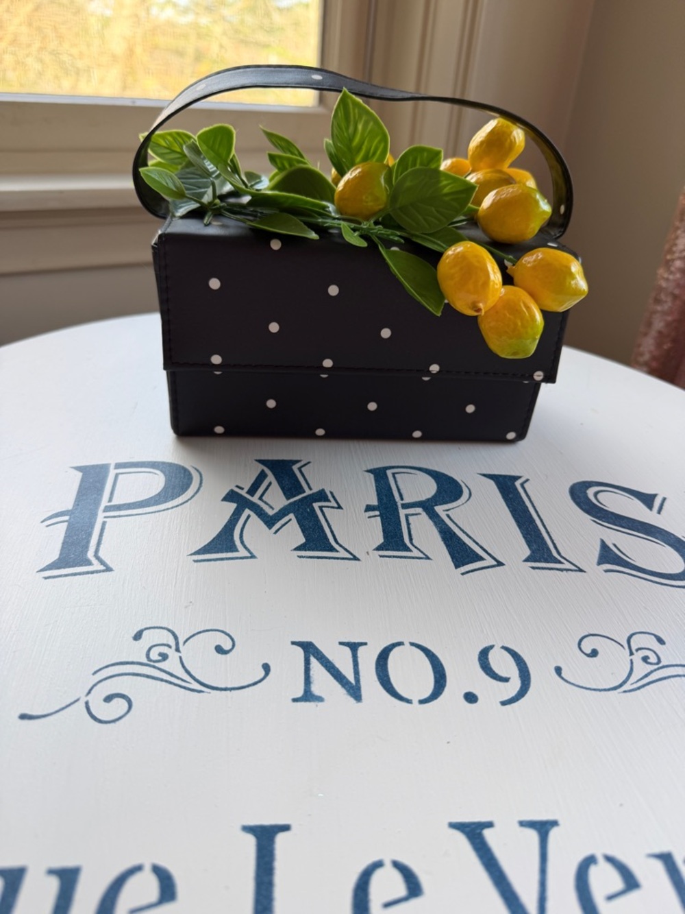 Black Polka Dot Mini Handbag with Lemon Top